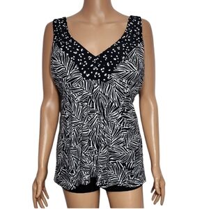 Swimsuits For All Black White Tankini Top Only Plus‎ Size 16